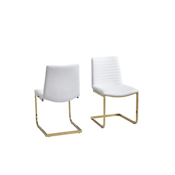 Best Master Furniture Blanca White Faux Leather Gold Dining Chair (Set of 2)