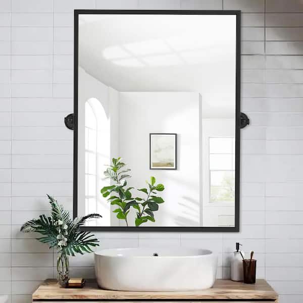 Lirago 26 in. W x 38 in. H Rectangular Metal Framed Pivoted Bathroom Wall Vanity Mirror in Black