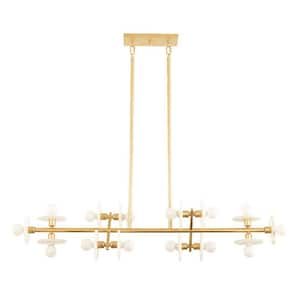 Amani 48 in. W x 10.13 in. H 14-Light Gold Mid-Century Modern Linear Chandelier with Alabaster Stone Discs