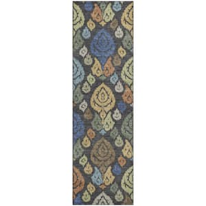 Mayfield Premium Machine Washable Abstract AMF2460 Charcoal 2 ft. x 7 ft. Runner Rug
