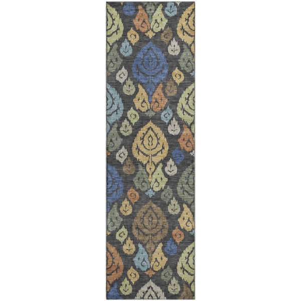 Mayfield Premium Machine Washable Abstract AMF2460 Charcoal 2 ft. x 7 ft. Runner Rug