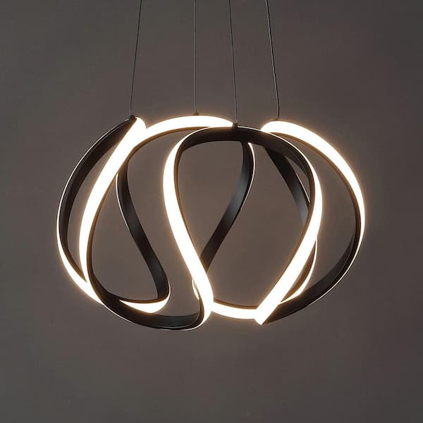 JONATHAN Y Euphoria 18.5 in. 1-Light Black Contemporary Designer Aluminum/Iron Scribble Integrated LED Pendant Light