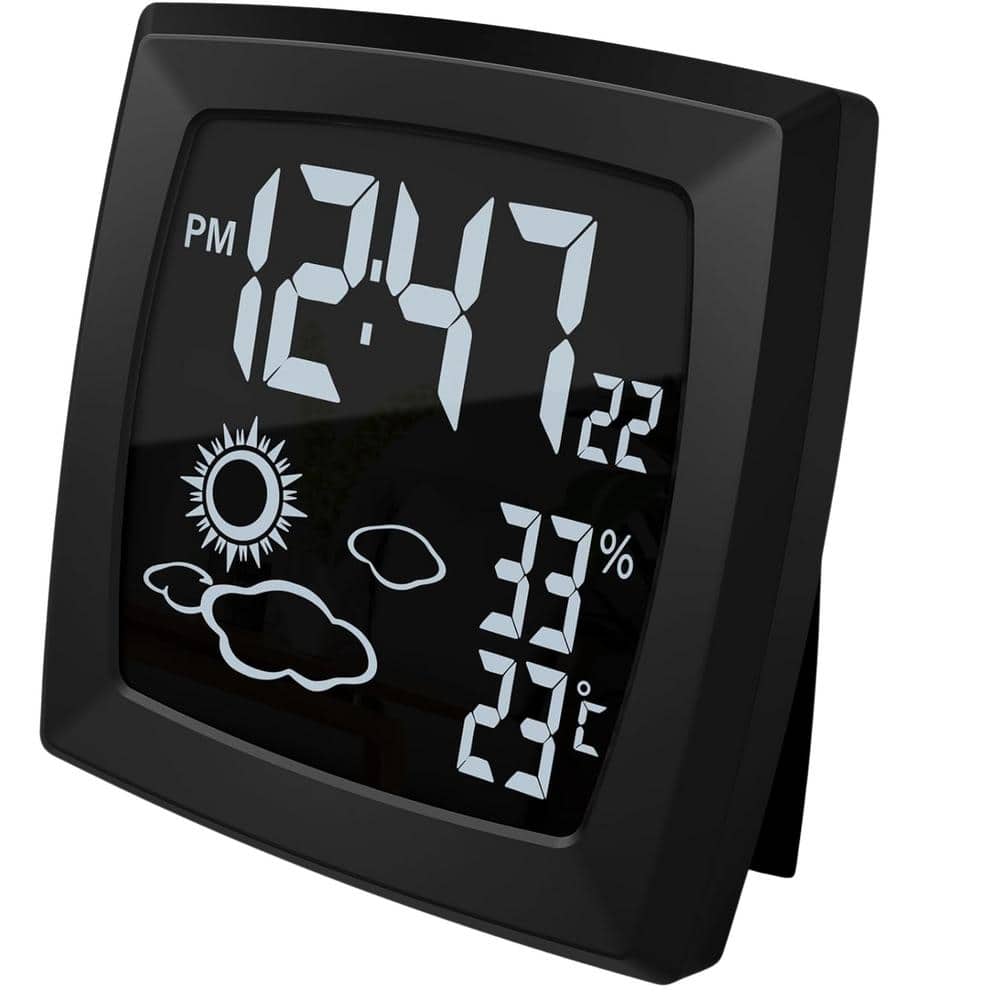インテリア時計 onulife Temperature and humidity clock Afoxsos Modern Black Digital Battery Operated Alarm Desk Clock and