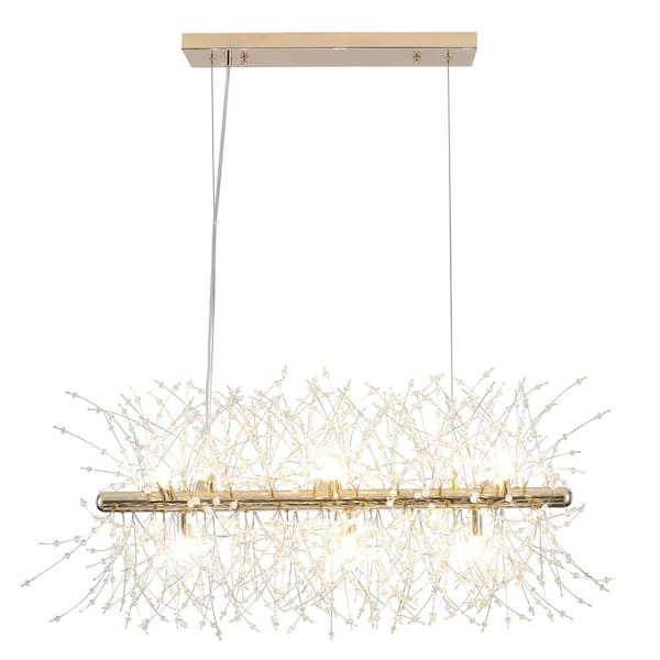 ADSENSTY 9-Light Dimmable Gold Crystal Firework Chandelier For Kitchen Island, Dining Room with no bulbs included