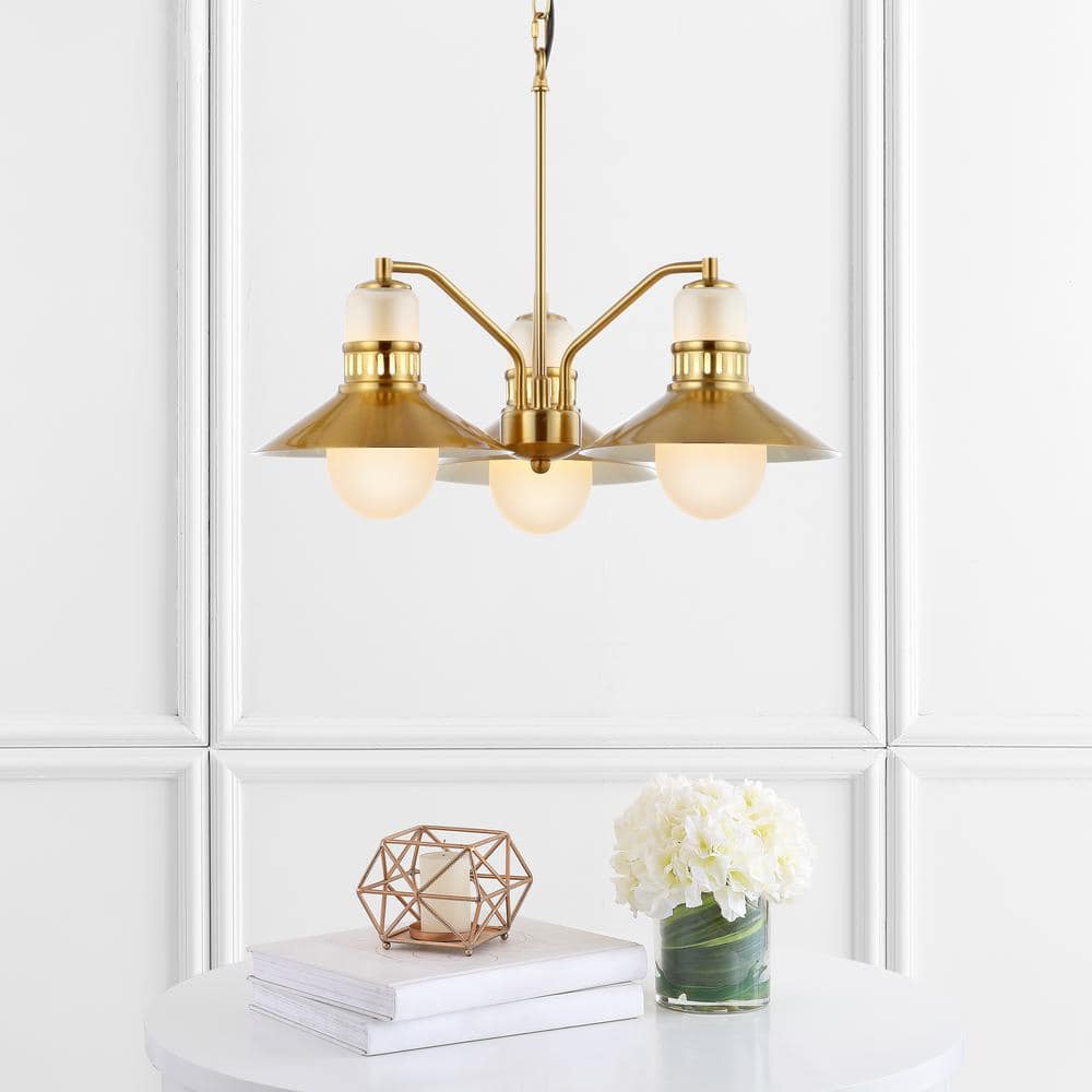 Colin 22" Brass Gold Adjustable Retro LED Chandelier with Crystal Accents