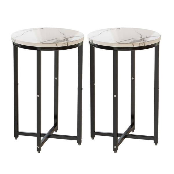 hampton bay side table in black with faux marble top