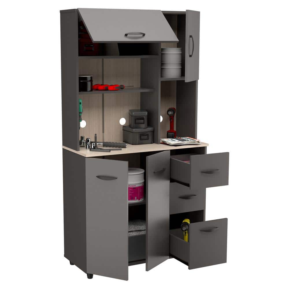 Modern Freestanding Gray Lockable Storage Cabinet with Adjustable Shelving