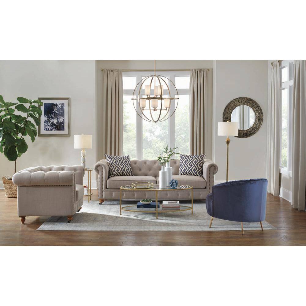 Satin Brass 9-Light Chandelier with Etched Glass Shades