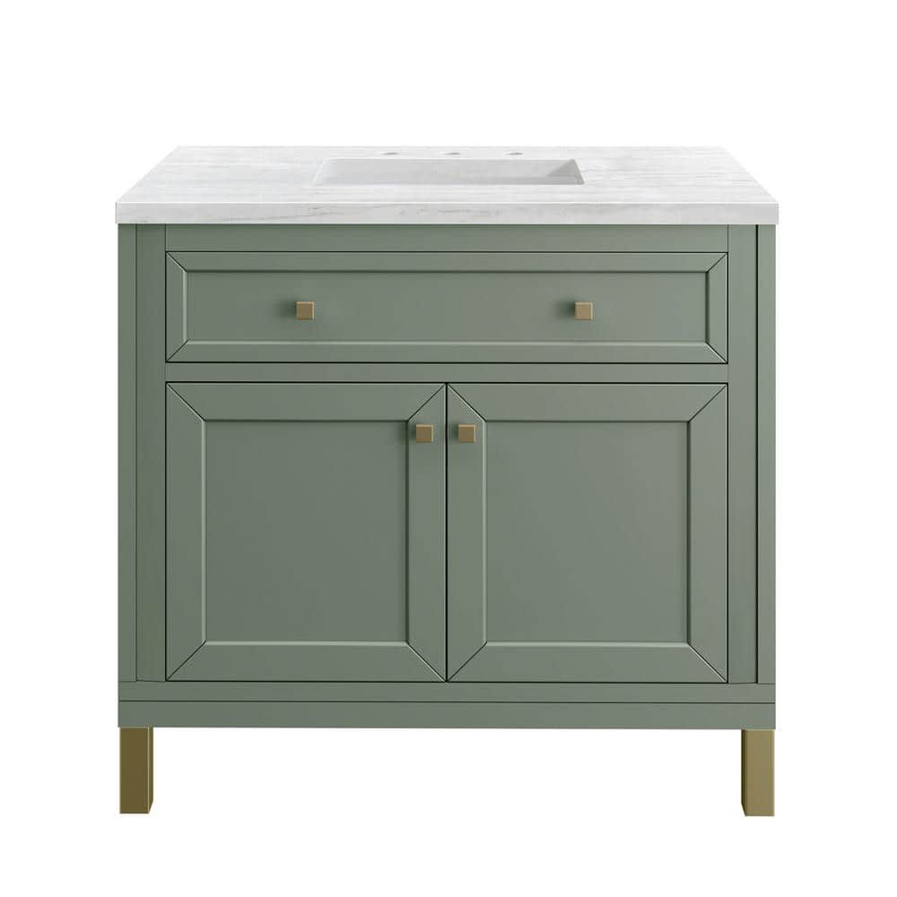 James Martin Vanities Chicago 36.0 in. W x 23.5 in. D x 34 in. H Bathroom Vanity in Smokey Celadon with Arctic Fall Solid Surface Top -  305-V36-SC-3AF