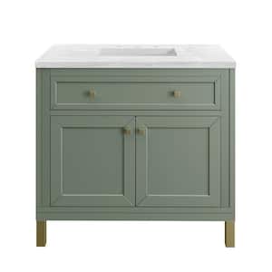 Chicago 36.0 in. W x 23.5 in. D x 34 in. H Bathroom Vanity in Smokey Celadon with Arctic Fall Solid Surface Top