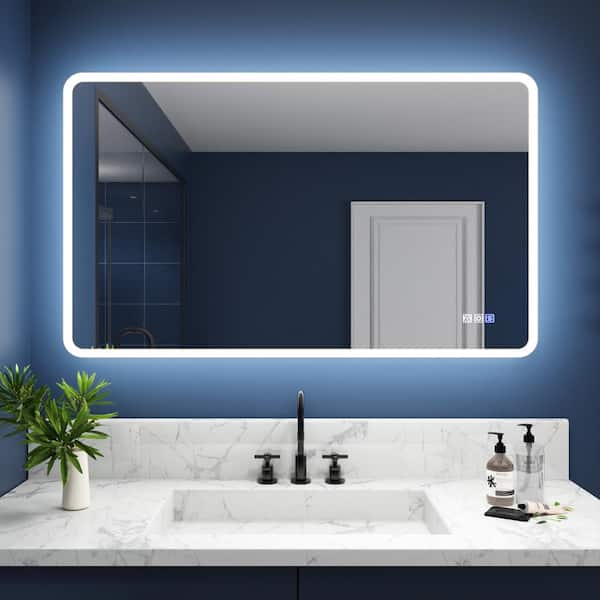 60 in. W x 36 in. H Rectangular Framed Wall LED Bathroom Vanity Mirror with Anti-Fog Lighted Bathroom Mirror in White
