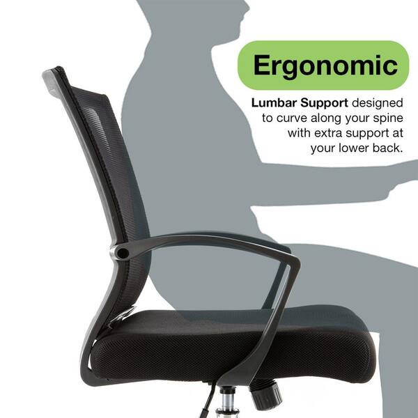 VANDUE - Zuna Black and Gray Ergonomic Mesh Mid Back Office Desk Rolling Chair