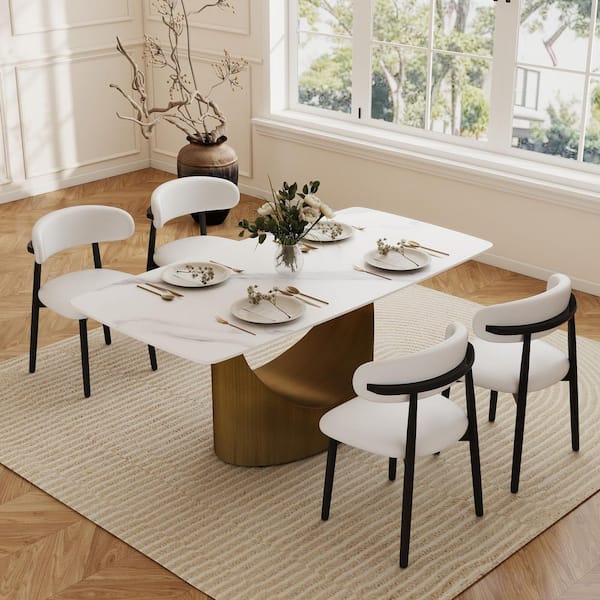 Set of 4, Upholstered Faux Leather Dining Chair with Wood Legs in Black