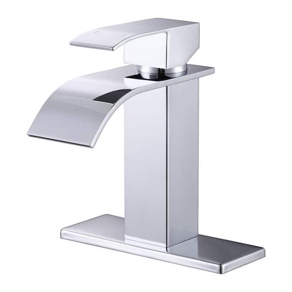 WOWOW Single Handle Single Hole Bathroom Faucet with Deckplate Included and Supply Lines in Polished Chrome