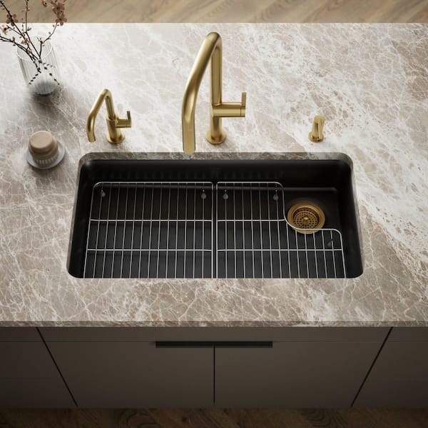 Cairn Matte Black Granite Composite 33 in. Single Bowl Undermount Kitchen Sink