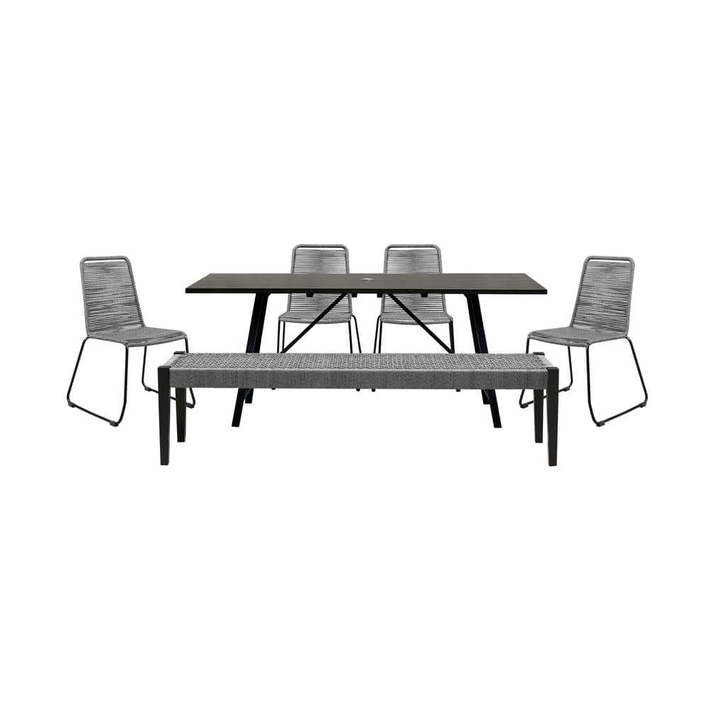 Gray and Black Eucalyptus Wood 6-Piece Outdoor Dining Set