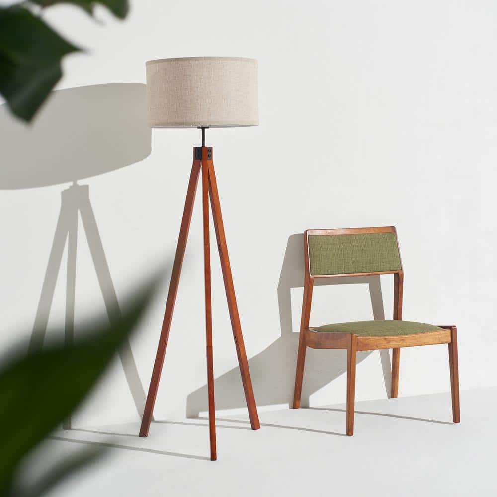 Havana Brown Tripod Floor Lamp with Beige Shade