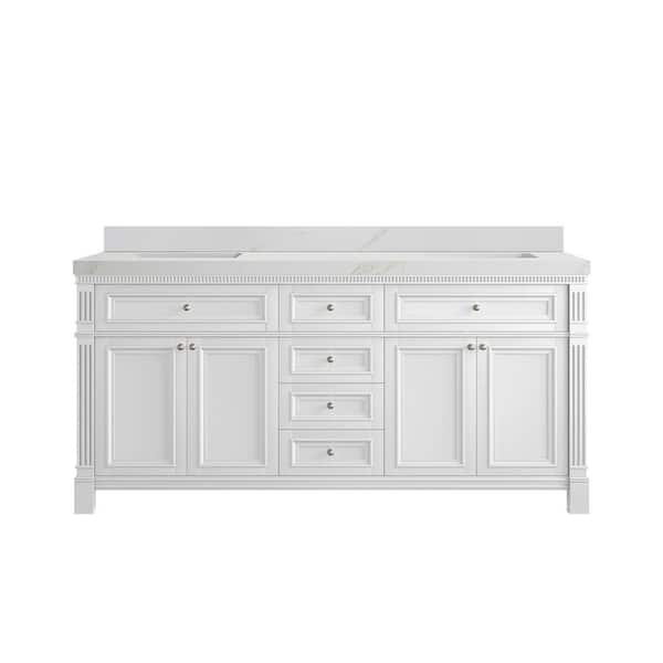 Willow Collections Paris 72 in. W x 22 in. D x 36 in. H Double Sink Bath Vanity in White with 2 in. Calacatta Sienna qt. Top