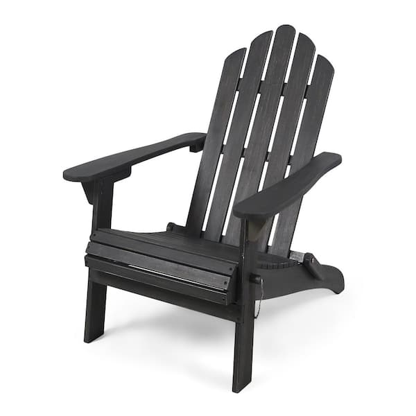 Dark Gray Acacia Wood All-weather Folding Outdoor Adirondack Chair with ...