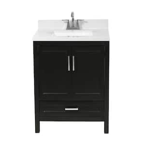 Salerno 25 in. Bath Vanity in Espresso with Cultured Marble Vanity Top with Backsplash in Carrara White with White Basin