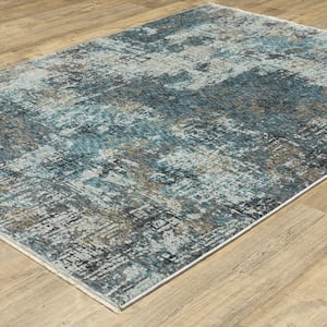 Haven Blue/Gray 2 ft. x 8 ft. Abstract Interstellar Polyester Fringed Indoor Runner Area Rug