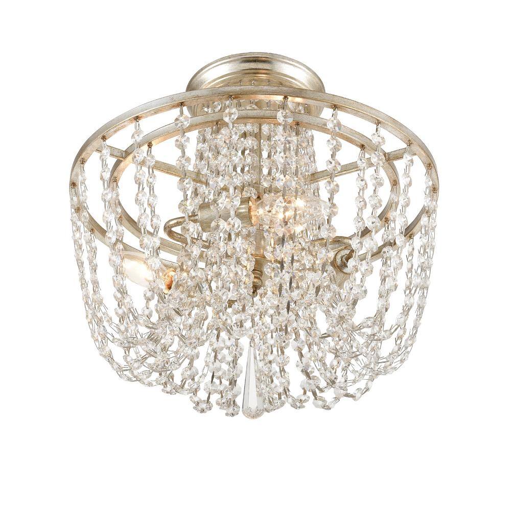 Antique Silver Crystal Bowl LED Flush Mount Light