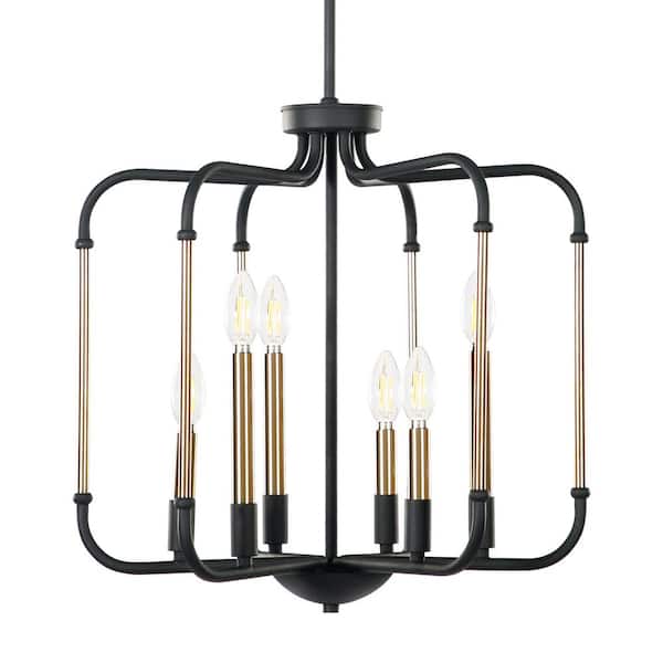 TRIBESIGNS WAY TO ORIGIN Bailey 6-Lights Black and Gold Caged Chandelier