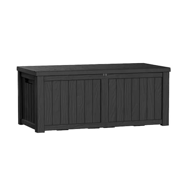 Decksplore 120 Gal. Black Outdoor Resin Waterproof Deck Box with Lockable Lid