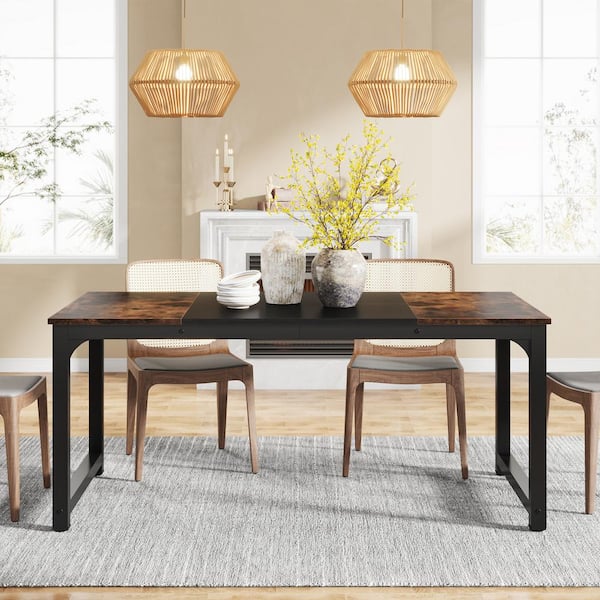 BYBLIGHT Roesler Vintage Brown Engineered Wood 71 in. 4 Legs Dining Table Seats 8 Rectangular Dinner Table for Dining Room