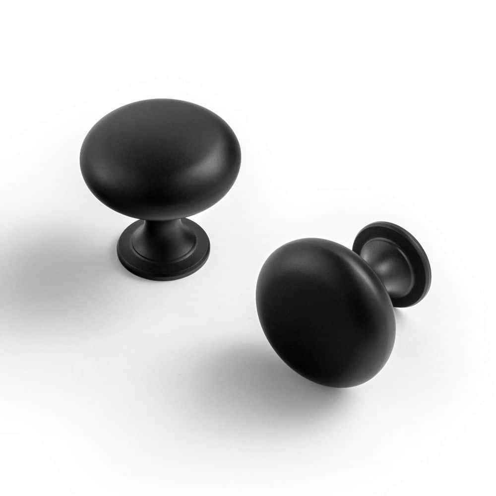 12-Pack 1.2 in. (30 mm) Matte Black Zinc Alloy Smooth Solid Oval Mushroom Cabinet Knobs