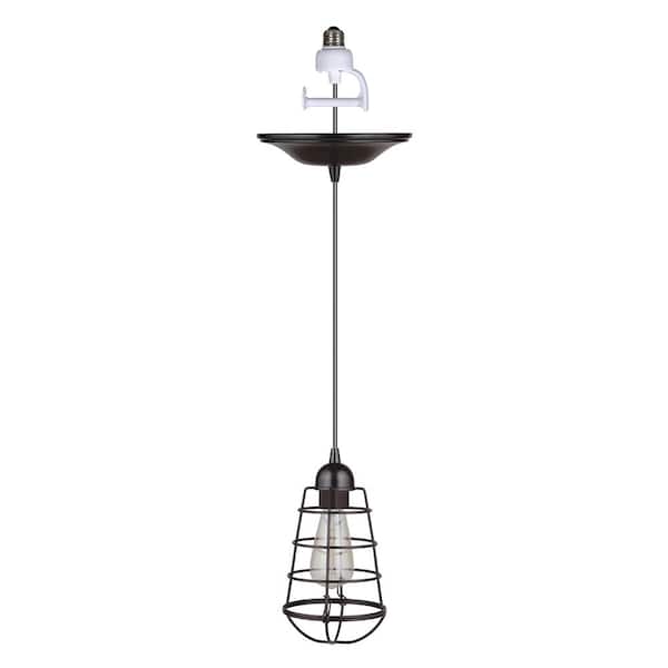 Worth Home Products Instant Pendant 1-Light Recessed Light Conversion Kit Brushed Bronze Wire Cage Shade