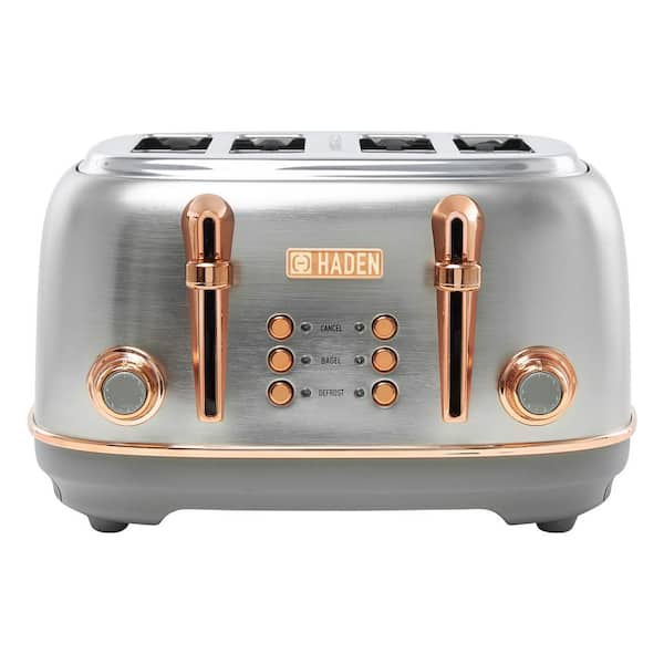 HADEN Heritage 1500-Watt 4-Slice Steel and Copper Wide Slot Retro Toaster with Removable Crumb Tray and Browning Control