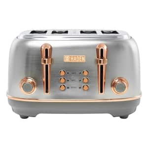 Heritage 1500-Watt 4-Slice Steel and Copper Wide Slot Retro Toaster with Removable Crumb Tray and Browning Control