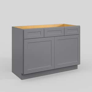 48 in. W x 21 in. D x 34.5 in. H in Shaker Grey Plywood Ready to Assemble Floor Vanity Sink Base Kitchen Cabinet