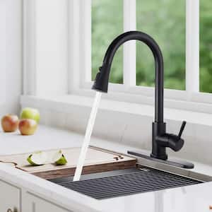 Swan Single Handle Pull Down Sprayer Kitchen Faucet Stainless with Deckplate Mount in Matte Black