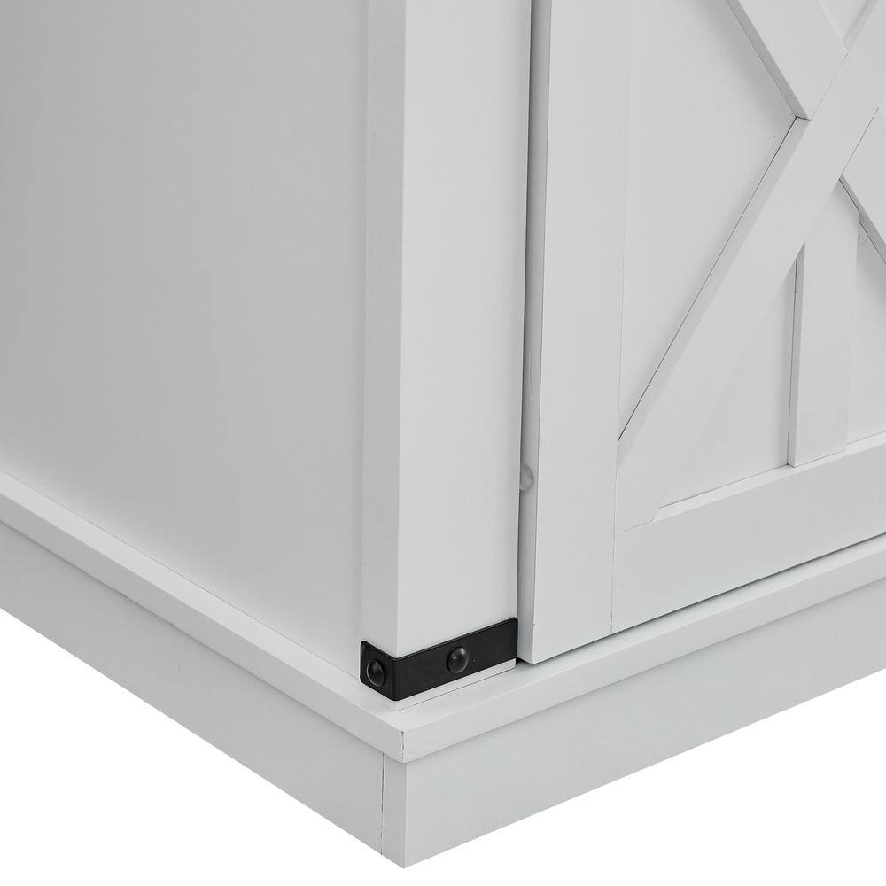 Festivo 37" White Wood Barn Door Buffet Bar Cabinet with Marble Pattern Top