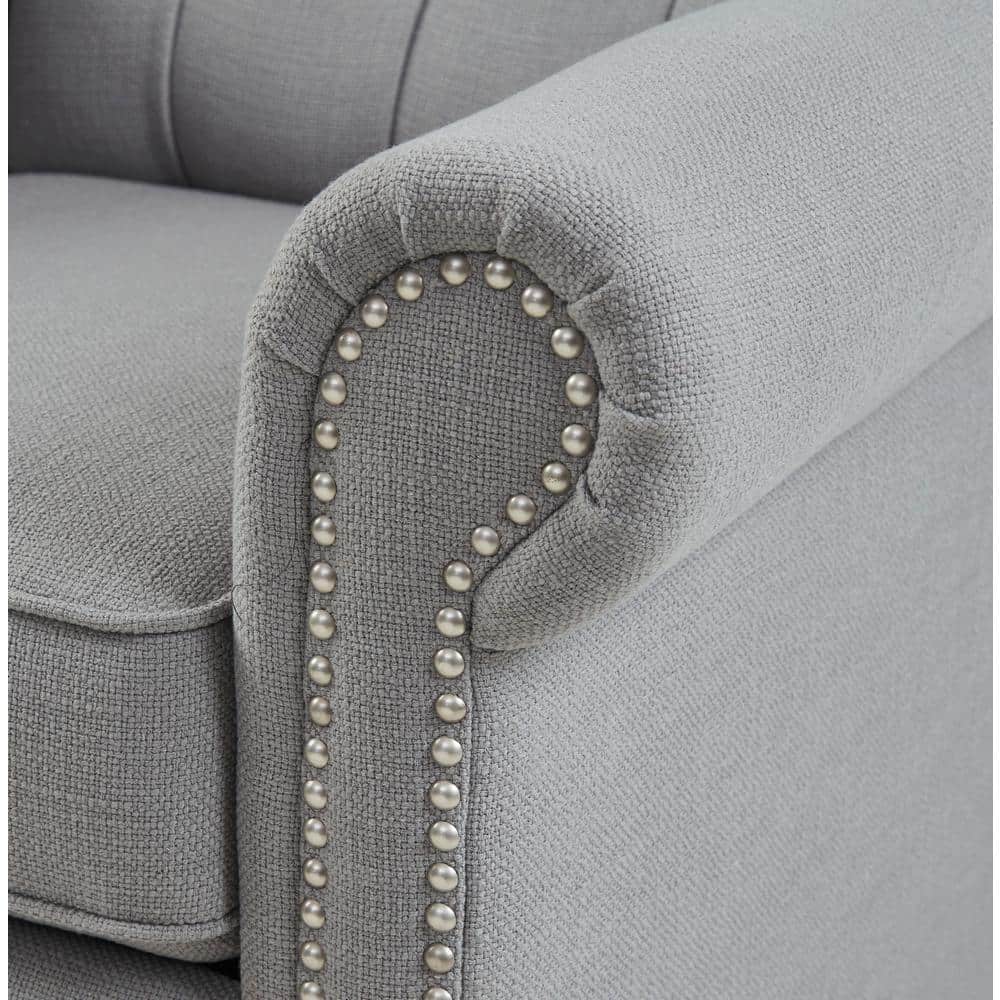 Elegant Gray Microfiber Recliner with Tufted Back and Bronze Nailhead Trim