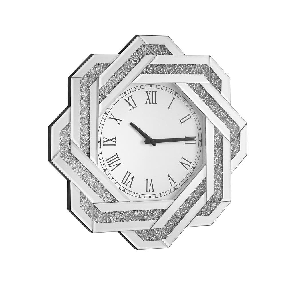 20 in. Silver Large Wall Clock with Eight-pointed Star Hollow Design ...