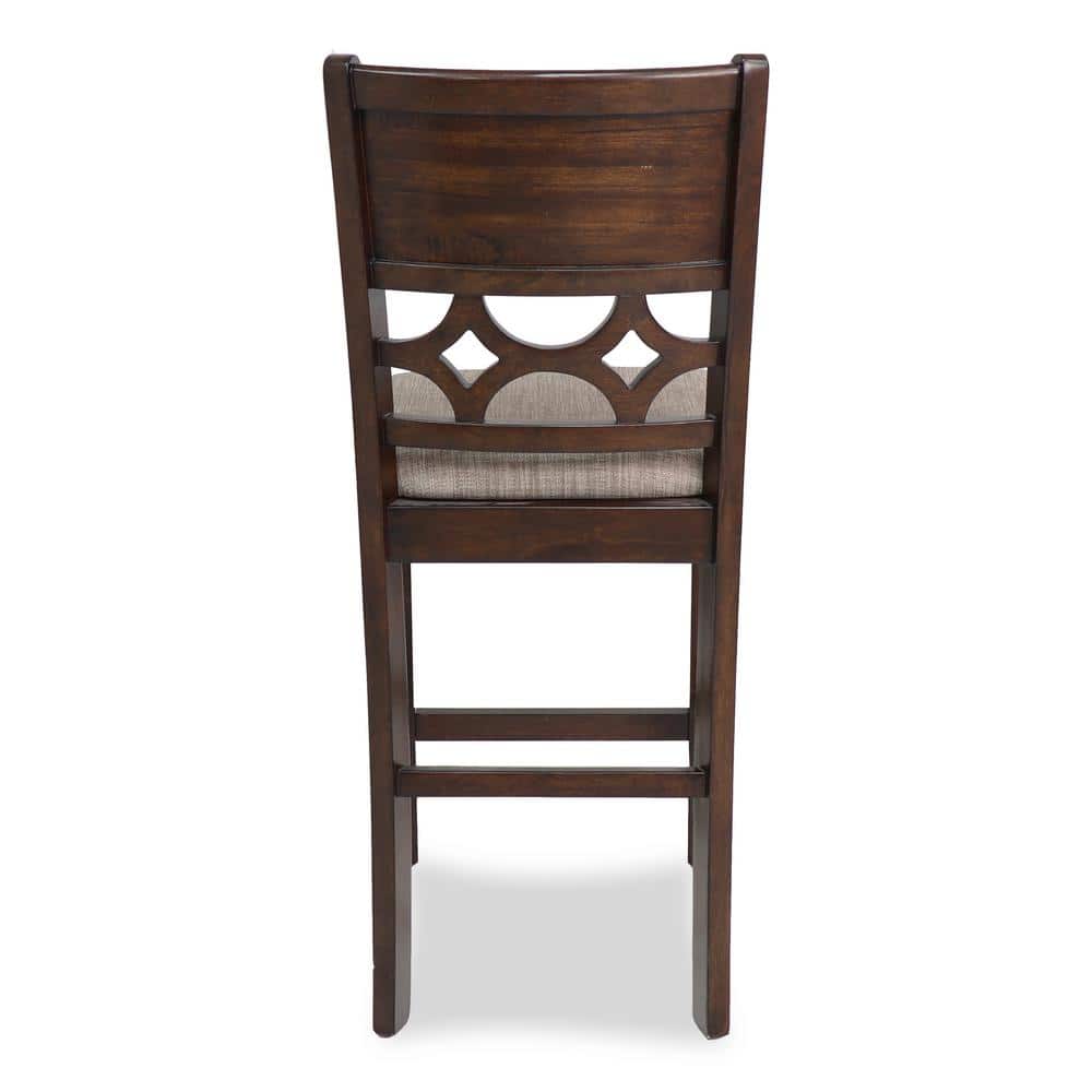 Cherry Brown Round Wood Counter Set with 4 Chairs