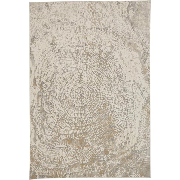 Ivory Tan and Gray 2 ft. x 3 ft. Abstract Area Rug