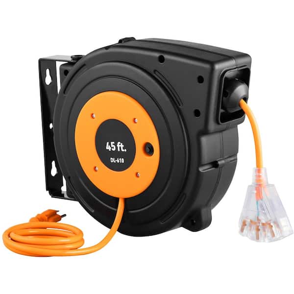 SKYSHALO 45 ft. 12/3 15 Amp Retractable Extension Cord Reel with 1