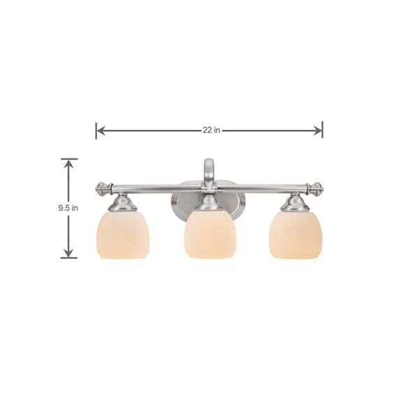 Cedar Cove 3-Light Brushed Nickel Vanity Light with Etched Opal Glass Shades Cedar Cove 3-Light Brushed Nickel Vanity Light with Etched Opal Glass Shades