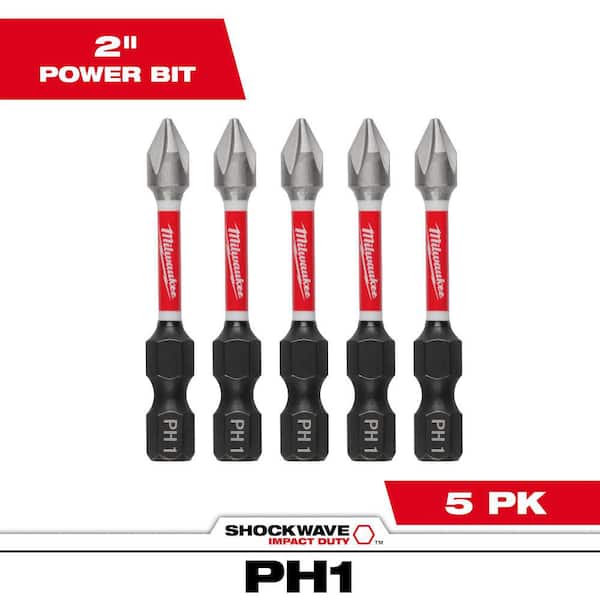 SHOCKWAVE Impact Duty 2 in. Phillips #1 Alloy Steel Screw Driver Bit (5-Pack)