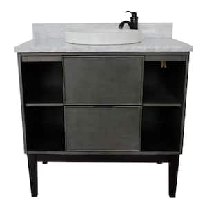 Scandi III 37 in. W x 22 in. D Bath Vanity in Gray with Marble Vanity Top in White with White Round Basin