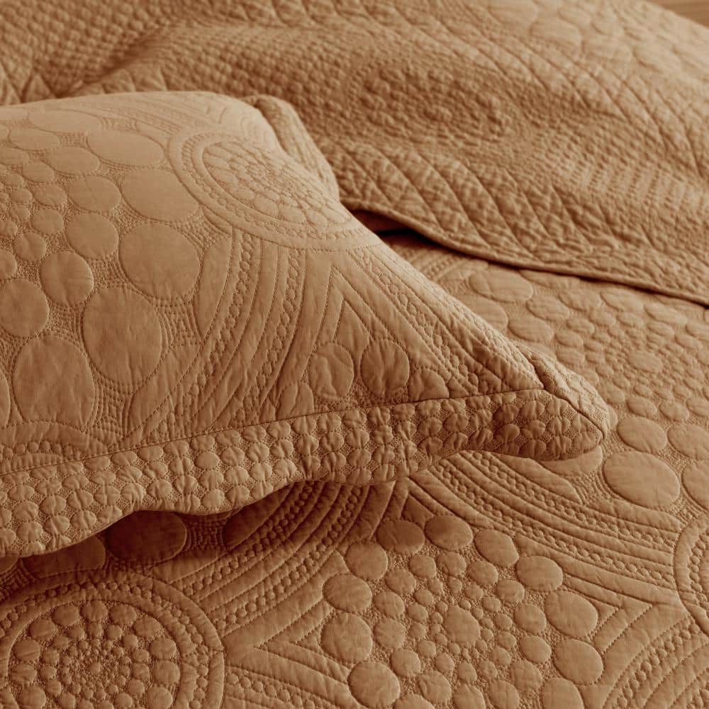 Dusty Orange Cotton Queen Quilt Set with Pillow Shams