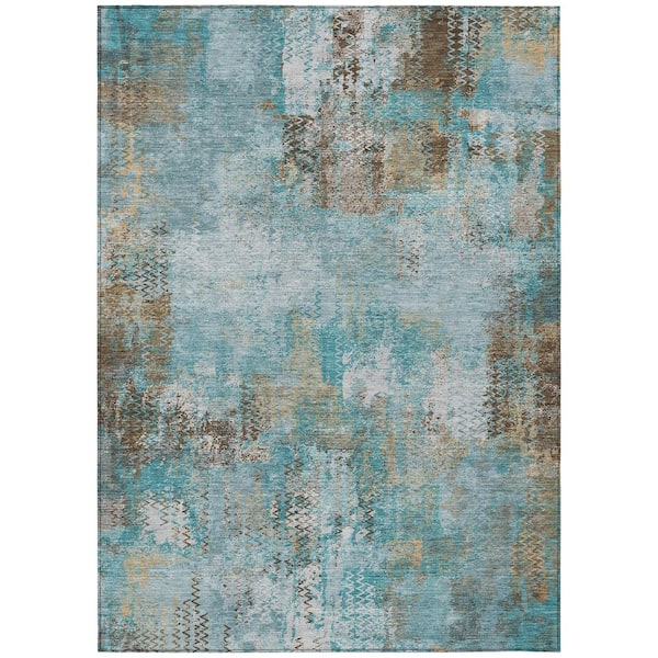 Chantille Machine Washable Indoor/Outdoor Abstract ACN2790 Teal 10 ft. x 14 ft. Area Rug