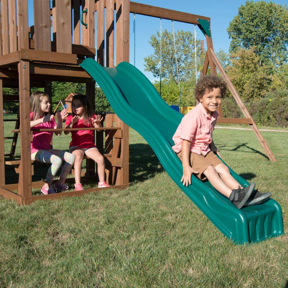 Tellico Terrace Wooden Swing Set with Tube and Wave Slides