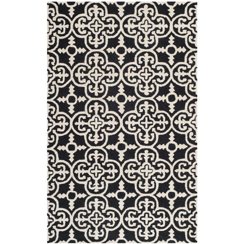 Cambridge Black/Ivory Hand-Tufted Wool Area Rug 5' x 8'