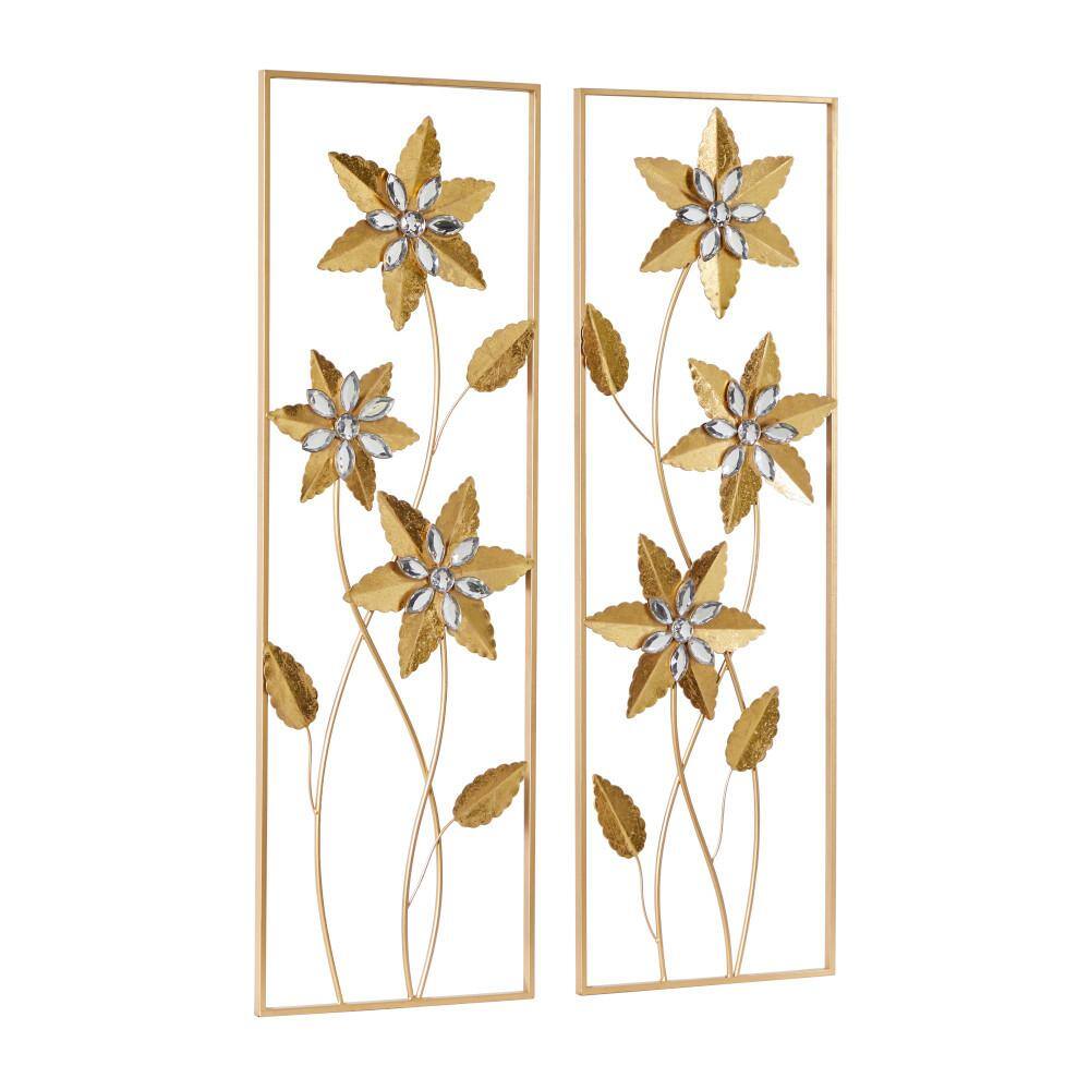 Elegant Gold Floral Metal Wall Sculpture Set, 12"W x 36"H