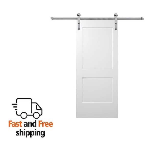36 in. x 80 in. Smooth Monroe Primed Composite Sliding Barn Door with Stainless Steel Hardware Kit